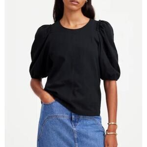 NWT Madewell Puff Sleeve Tee Jet Black Girly Feminine Chic Basic Size Medium